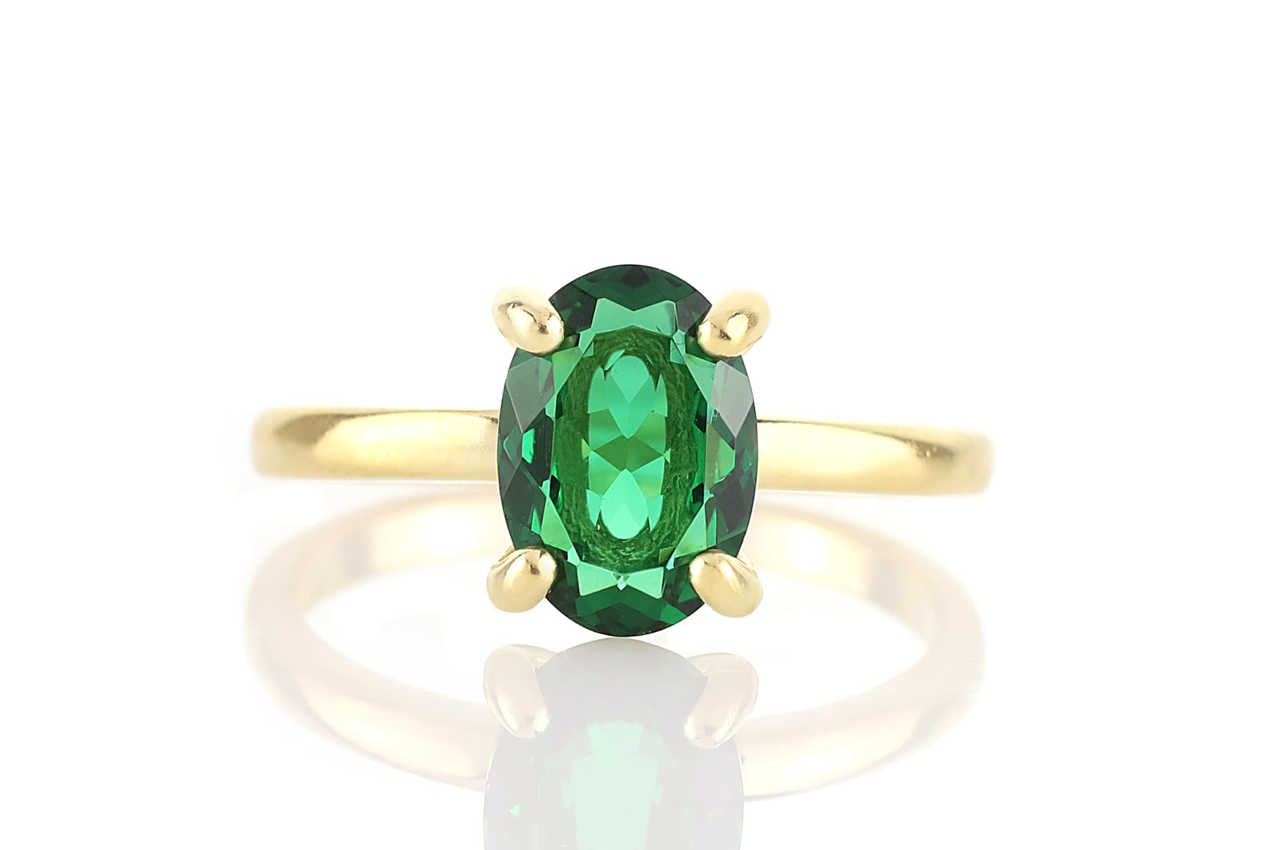 Elegante Anillo de Esmeralda en Oro - Anillos Solitarios para Mujer - Anillos Hechos a Mano para Aniversario, Propuesta, Cumpleaños - Joyas de Piedra de Nacimiento de Mayo para Ella - con Caja de Lujo