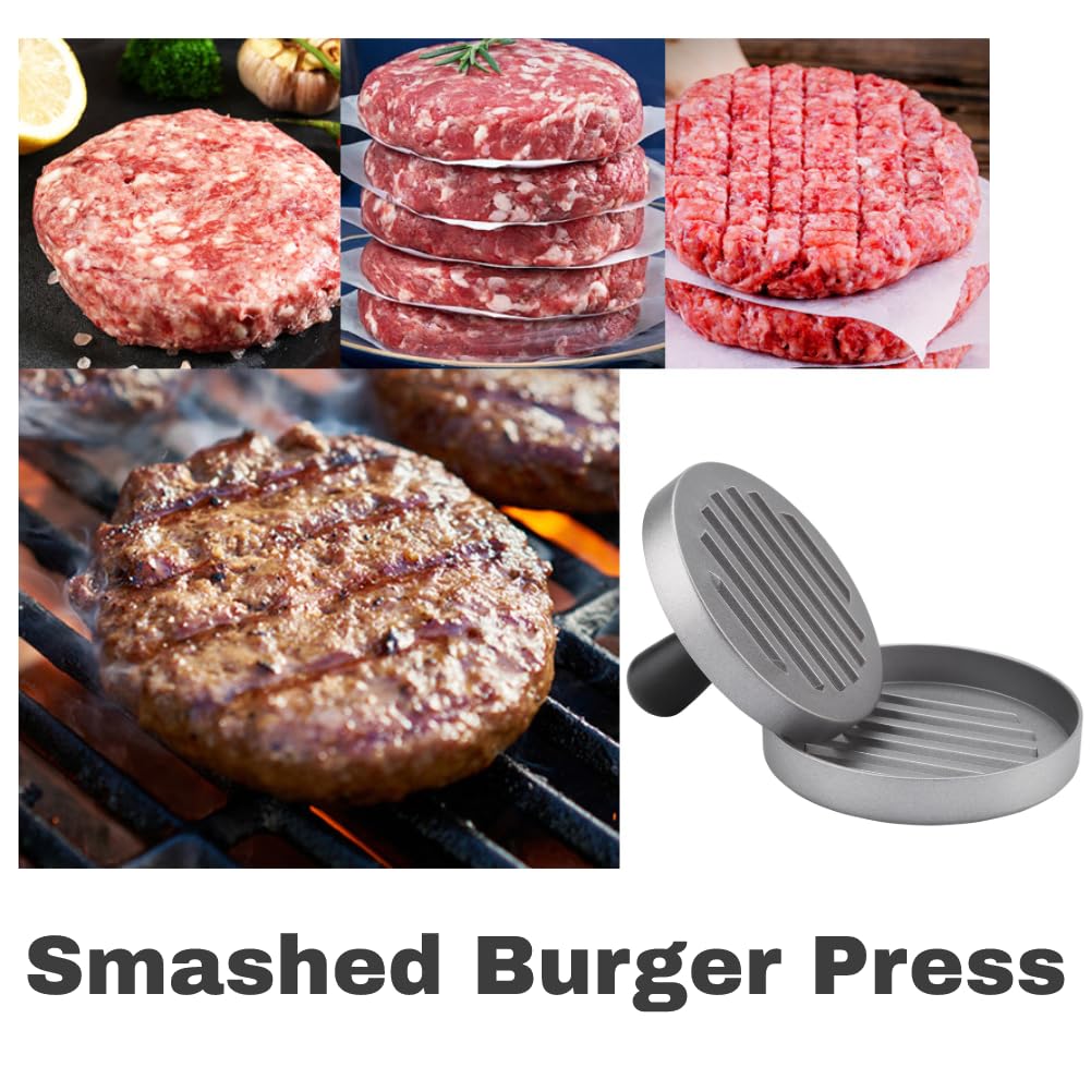 HAOHIZE Burger Press Patty Maker, Round Burger Press Aluminum Alloy Smash Burger Press with Handle Hamburger Press Patty Maker with 40 Silicone Paper