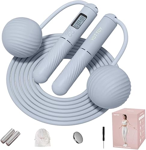 YOTTOY Cuerda de saltar inalámbrica con contador, cuerda de saltar sin cuerda 2 en 1 con gran cuerda de saltar inalámbrica con peso para mujeres con