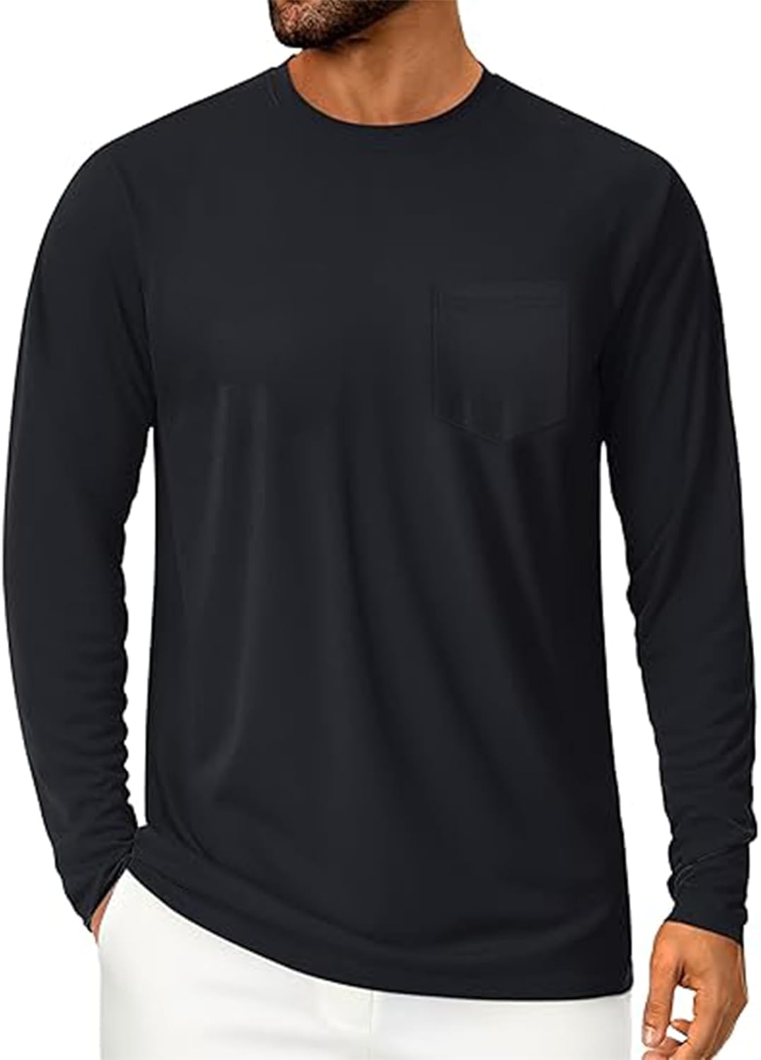 Men’s Long Sleeve T-Shirts Fall Casual Crewneck Tee Shirt with Pocket Top Regular Fit