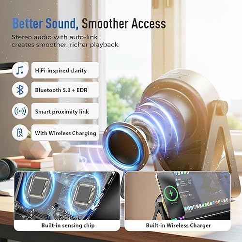 Miniatura 3 de Altavoz Bluetooth de inducción inalámbrico 5 en 1 con soporte ajustable para teléfono, nuevo altavoz de inducción 2026, altavoces de sonido estéreo