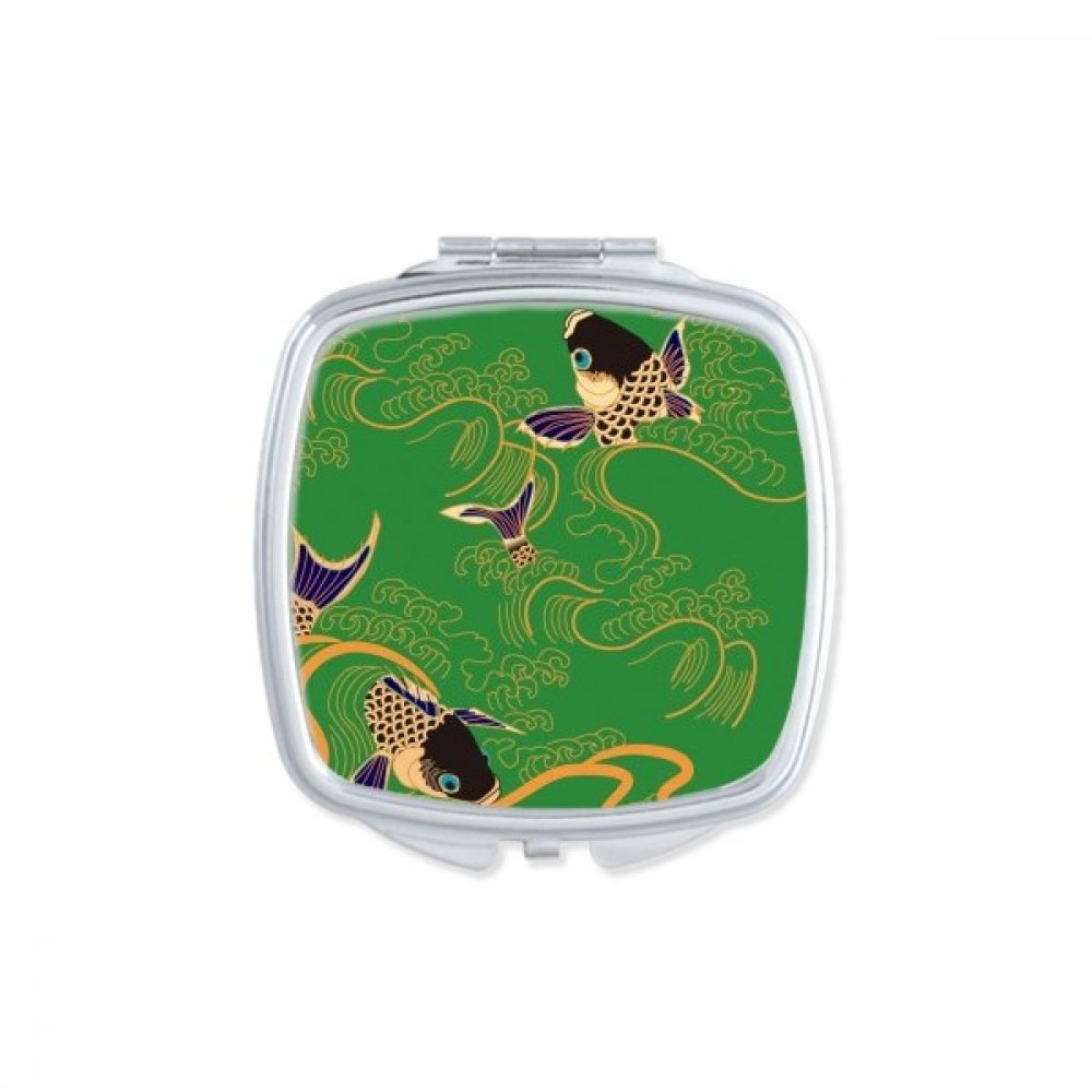 Miroir de poche compact carré violet motif feuille pour retouches maquillage faciles