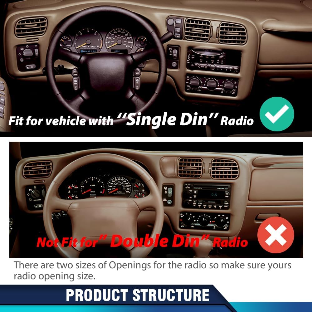 PIT66 Beige Dashboard Covers Compatible with Chevy Blazer S10 GMC Jimmy S15 Sonoma 1998 1999 2000 2001 2002 2003 2004 15013761 Dash Bezel Single ABS（Only Fit for vehicle with Single Din Radio）