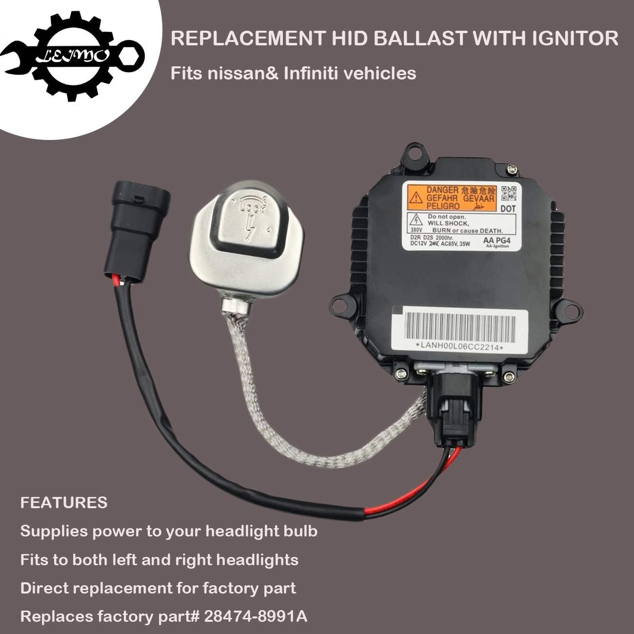 HID Ballast with Ignitor - Headlight Control Unit - Fits Nissan Murano, Maxima, Altima, 350Z, Infiniti QX56, G35, FX35 - Xenon Ballast Replacement 28474-8991A, 28474-89904, NZMNS111LANA Xenon