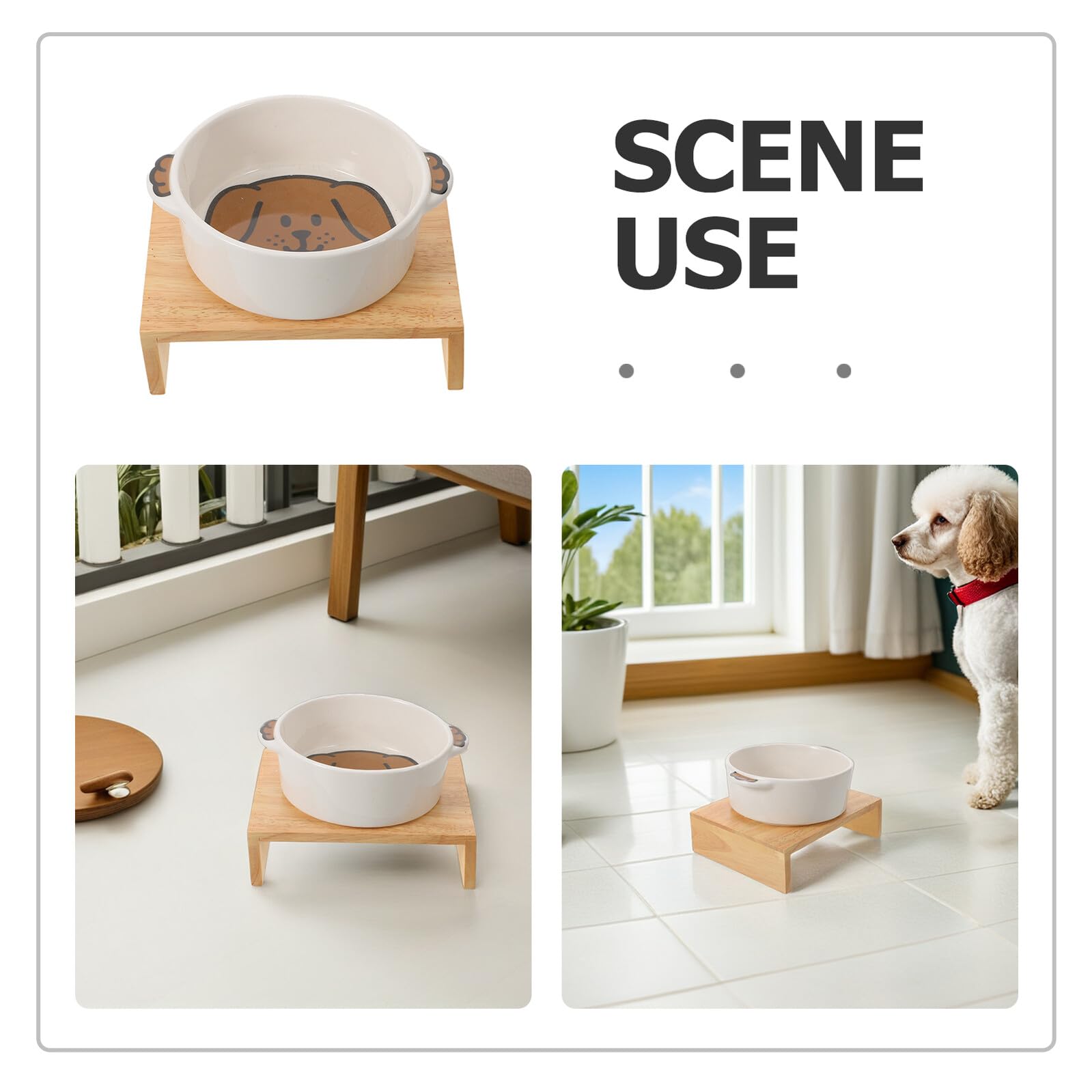 ORFOFE Ceramiczna dla Psa z Podwójnymi Uszami Drewnianej Podstawie Podwyższona i Antyrozlewna Idealna dla Małych Psów i Kotów Łatwa Do Czyszczenia Odporna Pęknięcia i Plamy