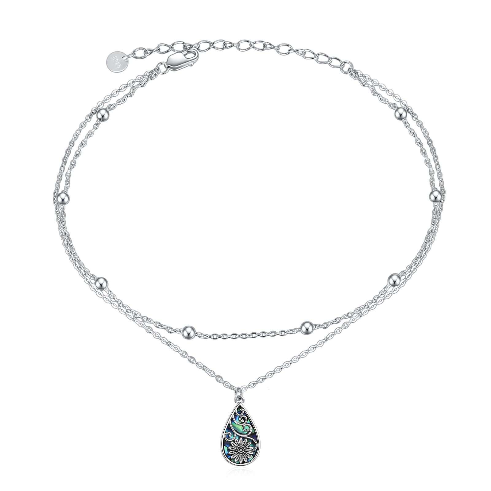 POPLYKE 925 Sterling Silver Double Layered Chain Evil Eye Daisy Sunflower Butterfly Anklets for Women Holiday Beach Crystal Ankle Bracelet Dainty Evil Eye Jewelry