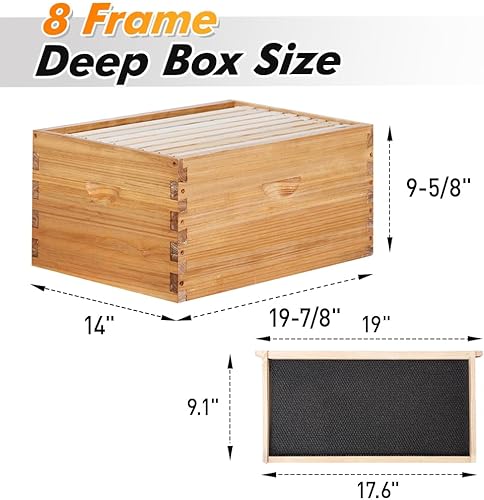 Miniatura 7 de POLLIBEE Las colmenas de abeja Langstroth con revestimiento de cera de abeja de 8 marcos incluyen 1 caja profunda y 1 caja mediana para abejas
