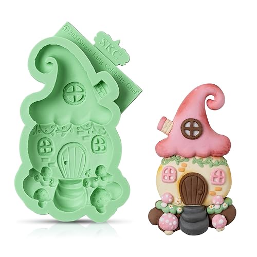 KALAIEN Fairy Garden Silicone Mold, Fairy Gnome Silicone Mold House Polymer Clay Molds for Crafts Air Dry Cake Decorating Candy Chocolate 1 Pcs(Hat House)