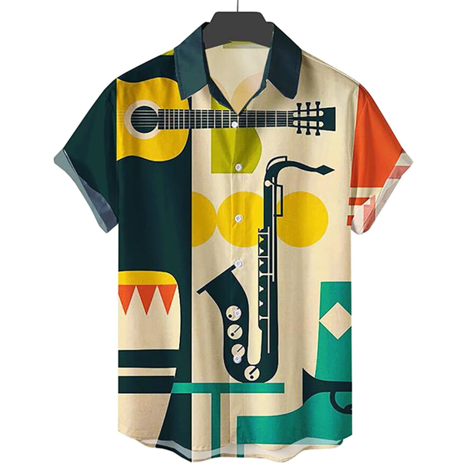 Generic Camisas Hawaianas De Los Hombres Instrumentos Musicales Ocasionales Camisas Impresas En 3D Blusas De Playa Sueltas De Manga Corta