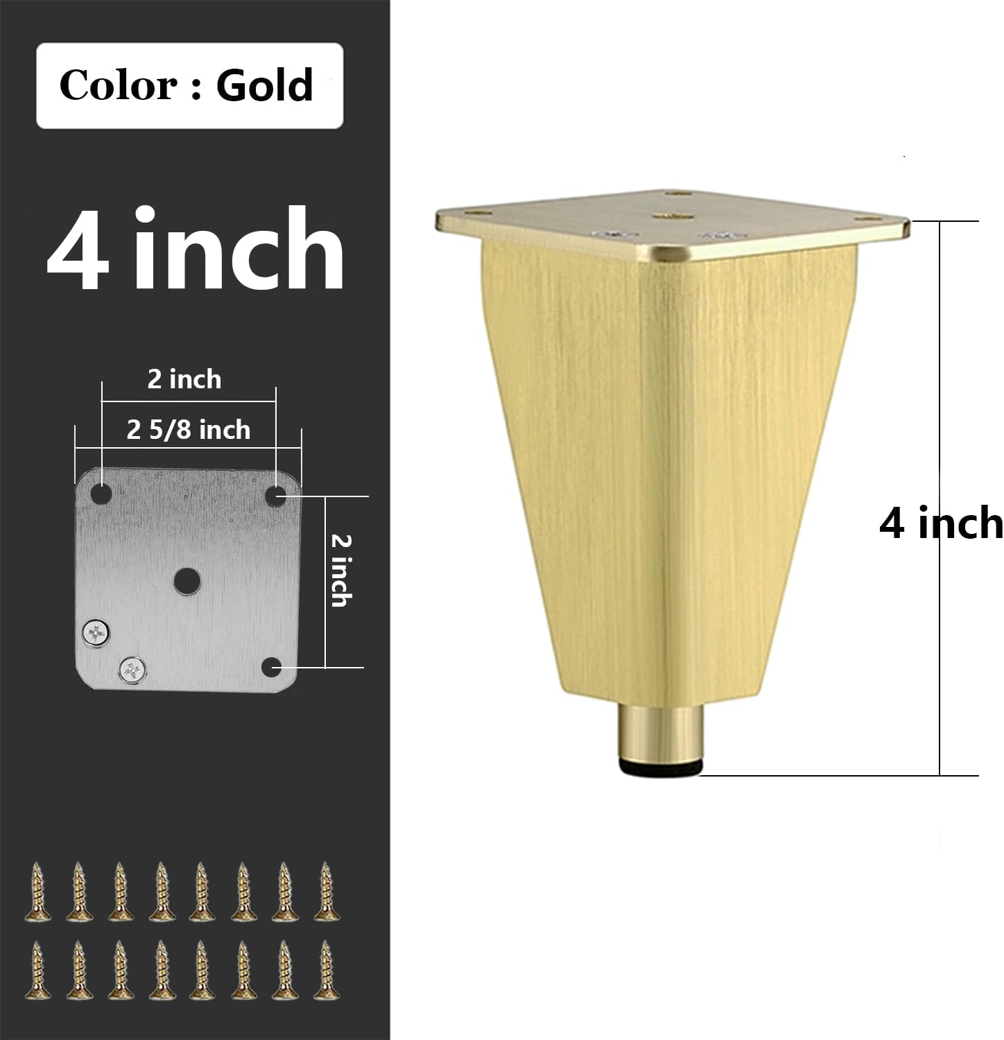 4 inch Brushed Gold Aluminum Furniture Legs Set of 4, Adjustable Metal Dresser feet Made of Aluminum Alloy (Gold)