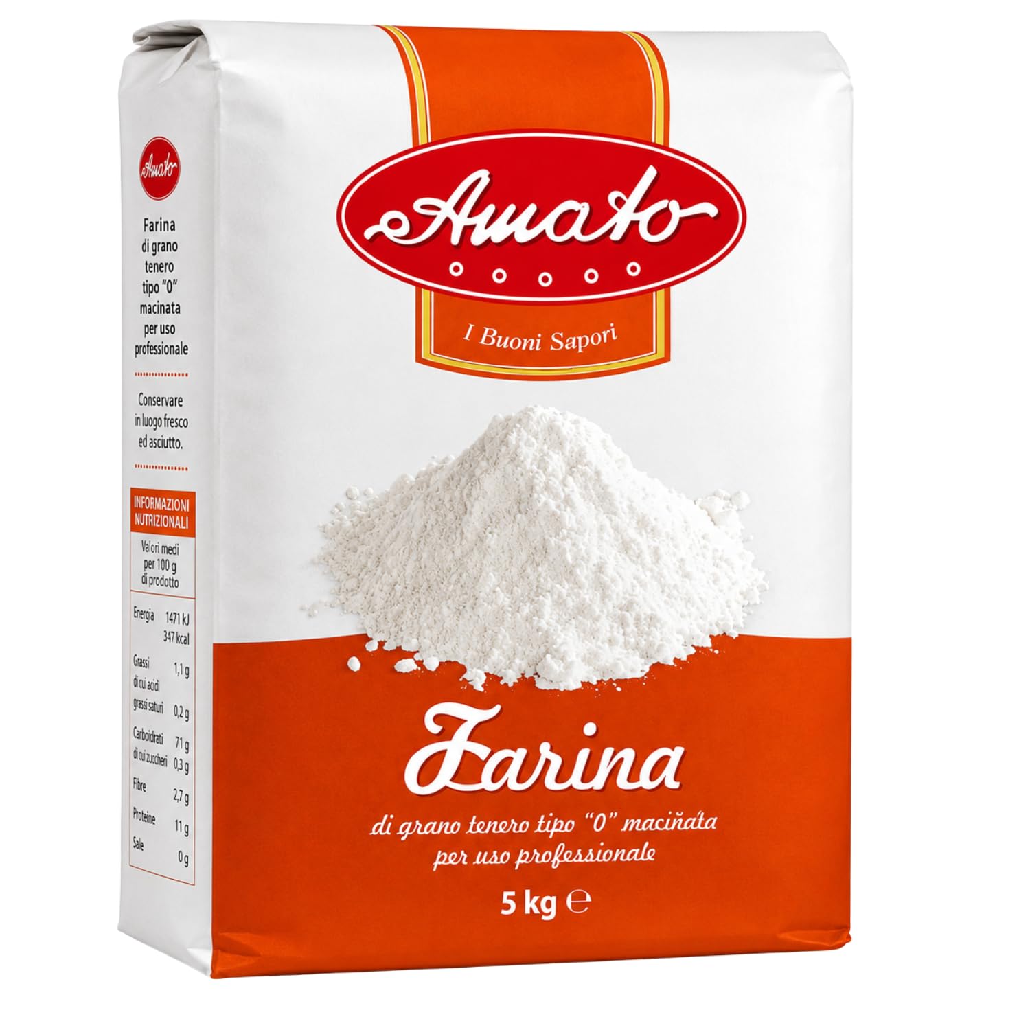 Amato Farina Manitoba Tipo 0 5 kg, Farina di Grano Tenero ad Alta Forza, Ideale per Pizza, Pane, Lievitati, Brioche e Dolci, Confezione Multipla da 4/8/12 Pezzi (8 PEZZI)