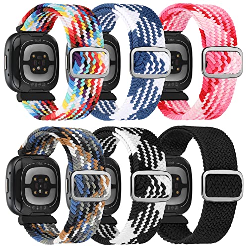 6 Packs Elastic Nylon Bands Compatible with Fitbit Versa 4 / Fitbit Sense 2 / Fitbit Versa 3 / Fitbit Sense, Adjustable Nylon Replacement Straps Wristband for Fitbit Versa 3/4 for Women Men