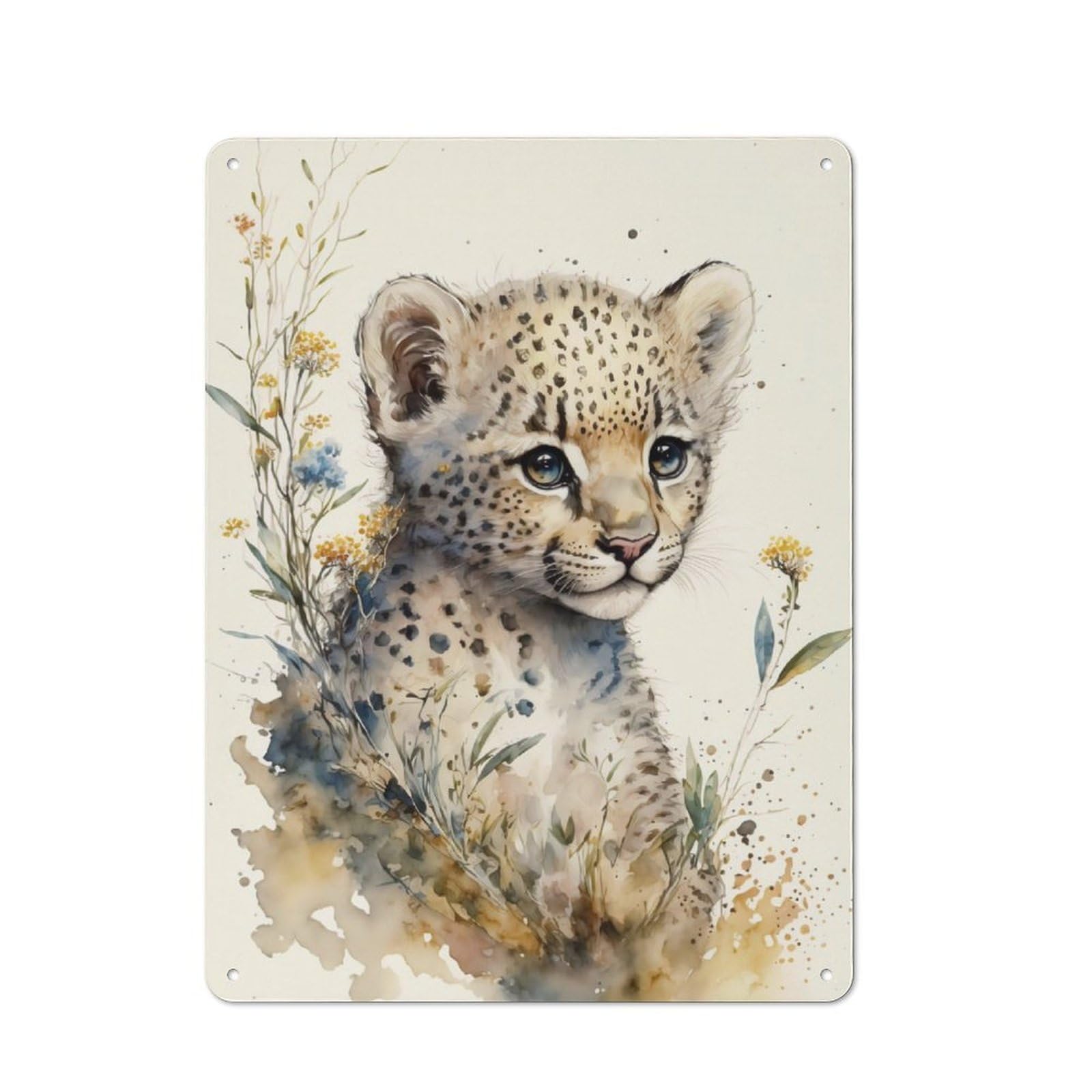 Junmoney Cute Baby Cheetah Painting Metal Sign 40X30cm With For Hallway Wall, Retro Decor, Autumn Home Decor For Collectors Of Metal Signs