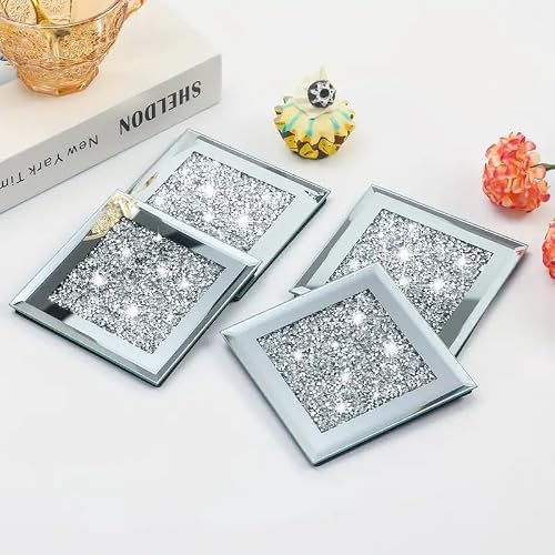Set Of 4 Square Coaster Coasters, Crystal Coasters Glitter Crushed Diamond Decoration For Home Kitchen Bar Table Decoration - 10CM