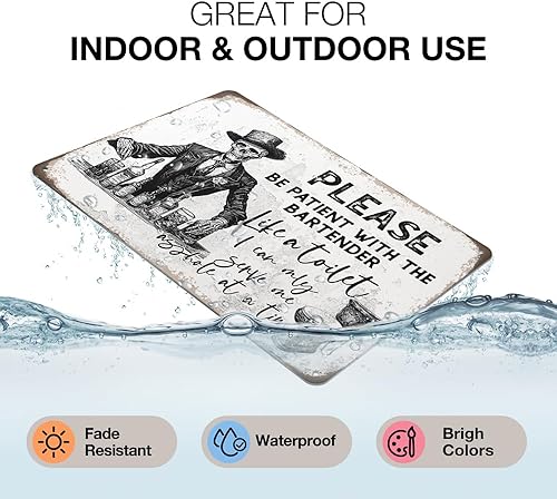 Miniatura 5 de Heuhuww Divertido letrero de metal retro con texto en inglés Please Be Patient With The Bartender (Please Be Patient With The Bartender)