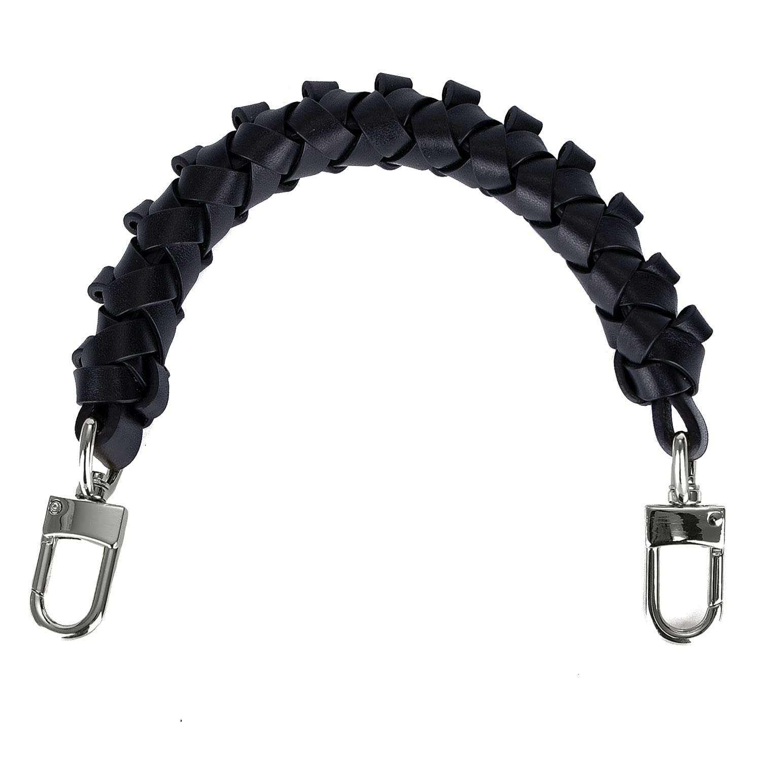 VanEnjoy Genuine Vachetta Leather Braided Handle Compatible for Beaubourg Hobo Top Handle Neonoe Strap (16" L, Black-Sliver Locks)