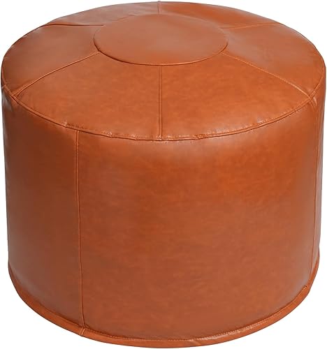 Funda para puf otomano sin relleno de 20 x 15 pulgadas, taburete redondo de piel sintética, puf (sin relleno), reposapiés con almacenamiento para