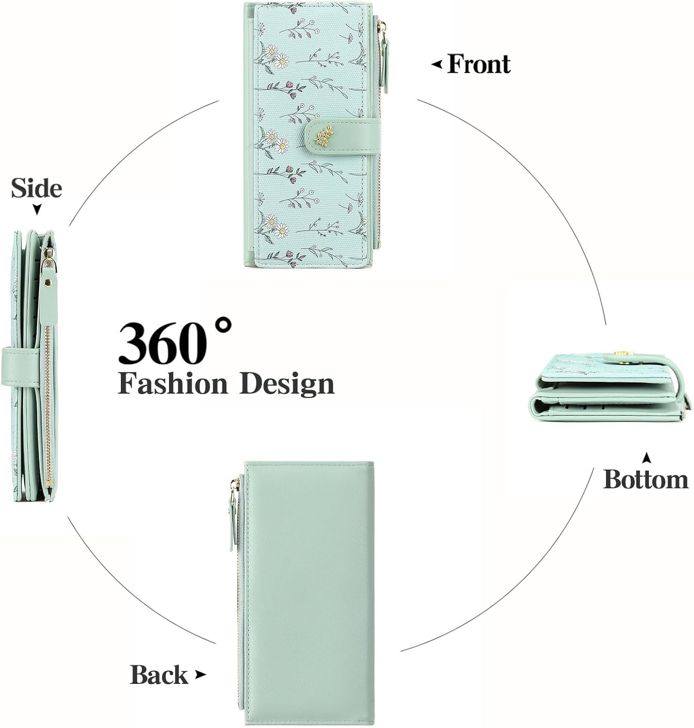 GAEKEAO Womens Wallet RFID Blocking Trifold Large Capacity Ladies Vegan Leather Wallet Floral Multi Card Holder Organizer - Image 4