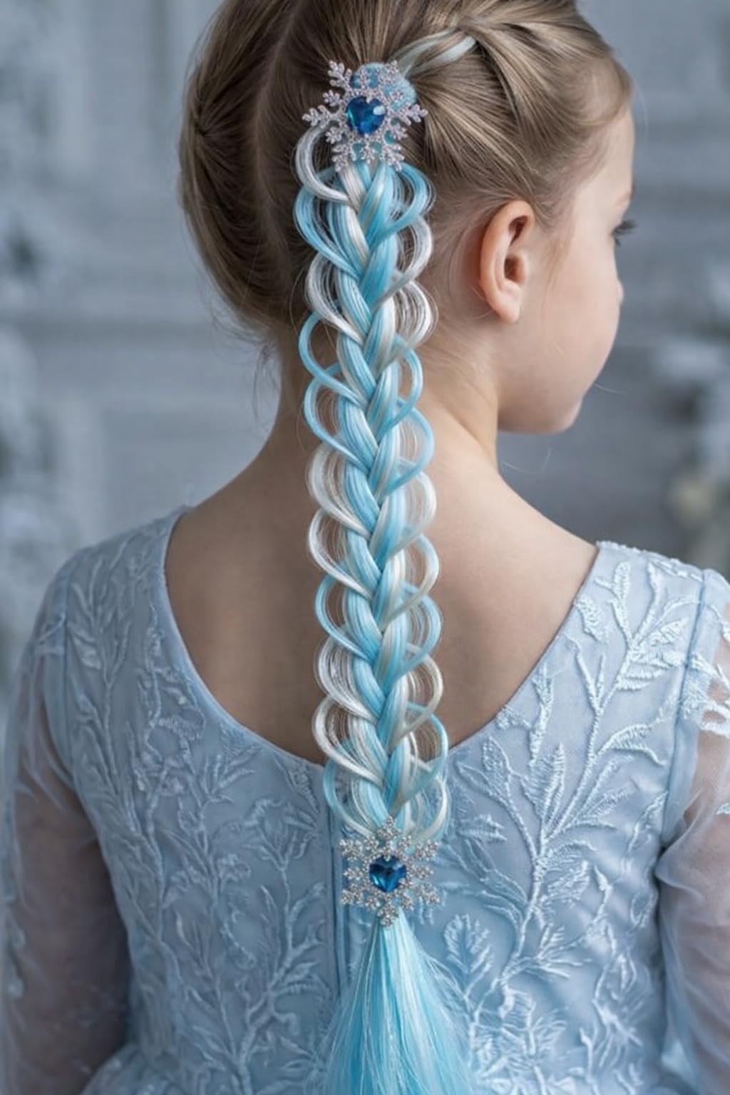 UTOPIC Elsa Braided Hair Extensions for Girls, Light Blue, Snowflake Gem Embellishments, Soft Synthetic Fibre, 14 Inches, 2 Pcs-image-22