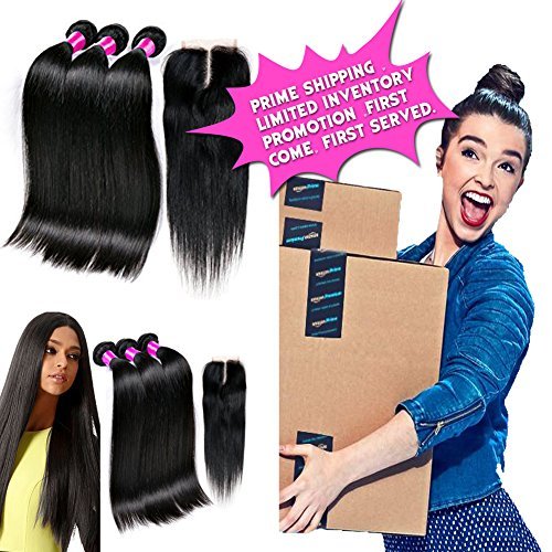 Queen Plus Brazilian Straight Hair 3 Bundles With Lace Closure Middle Part 4 pcs/lot 100% Unprocessed Human Hair Weave Extensions Natural Color(8 10 12 with 8)