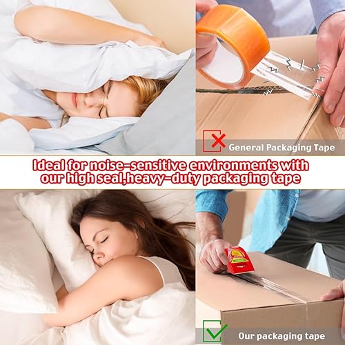 Miniatura 8 de Cinta de embalaje con dispensador, paquete de 18 cintas de embalaje silenciosas de 1.96 pulgadas x 27 yardas para envío y reparación de cinta móvil