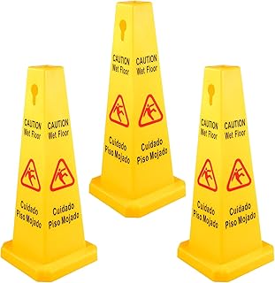 VEVOR 3 Pack Floor Safety Cone Yellow Caution Wet Floor Signs 4 Sided Floor Wet Sign Public Safety Wet Floor Cones Bilingual Wet Sign Floor for Indoors and Outdoors