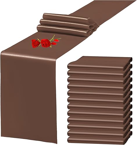 Paquete de 12 caminos de mesa de satén chocolate de 12 x 108 pulgadas de largo, para decoración de bodas, fiestas, eventos, fiestas de cumpleaños, Paquete de 12 caminos de mesa de satén chocolate de 12 x 108 pulgadas de largo, para decoración de bodas, fiestas, eventos, fiestas de cumpleaños,