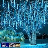 Outdoor Christmas Decorations, 24Tubes(Equivalent to 3 Sets of 8-Tubes) Purtuemy Meteor Shower Lights Ice Blue LED Icicle Christmas Lights for Halloween Xmas Decorations Tree Party Yard Outdoor