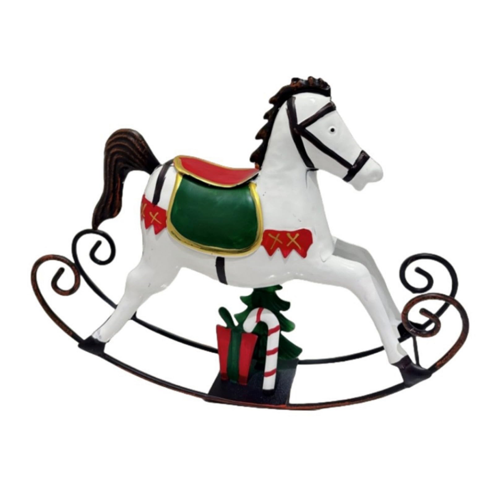 hogtnd Iron Swinging Horses Festive Nordic Sculpture for Christmas New Year Home Party Decoration 30cm Iron Rocking Horse Animal Sculpture