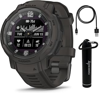 Garmin Instinct Crossover Solar, Rugged Hybrid Smartwatch, Analog Hands and Digital Display 1.27 in, Graphite with Wearable4U E-Bank Bundle