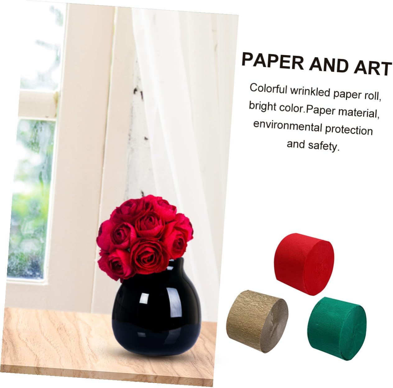 SOESFOUFU 9 Pcs Crepe Paper Roll Set for DIY Paper Flowers in Red Gold and Dark Green 4.5cm X 25m Each Halloween and Party Craft Supplies