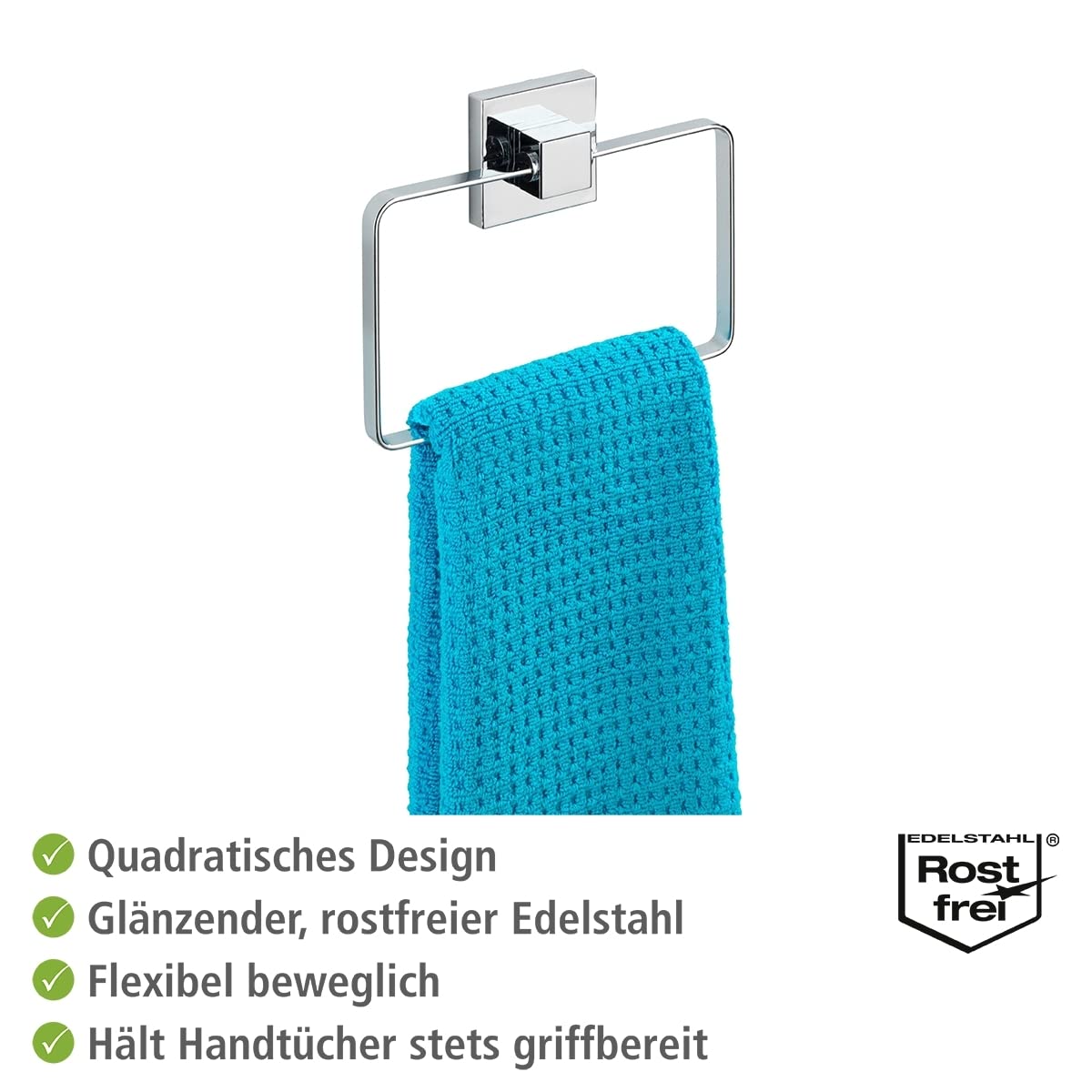 WENKO Vacuum-Loc® Anneau Porte-Serviettes en Acier INOX Quadro Porte-Serviettes Brillant