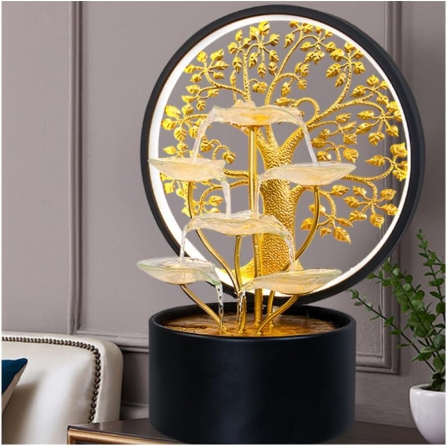 Table Top Water Fountain Indoor, Desktop Money Tree Fountain Feng Shui Wheel Feng Shui Decoration for Living Room Home Decor