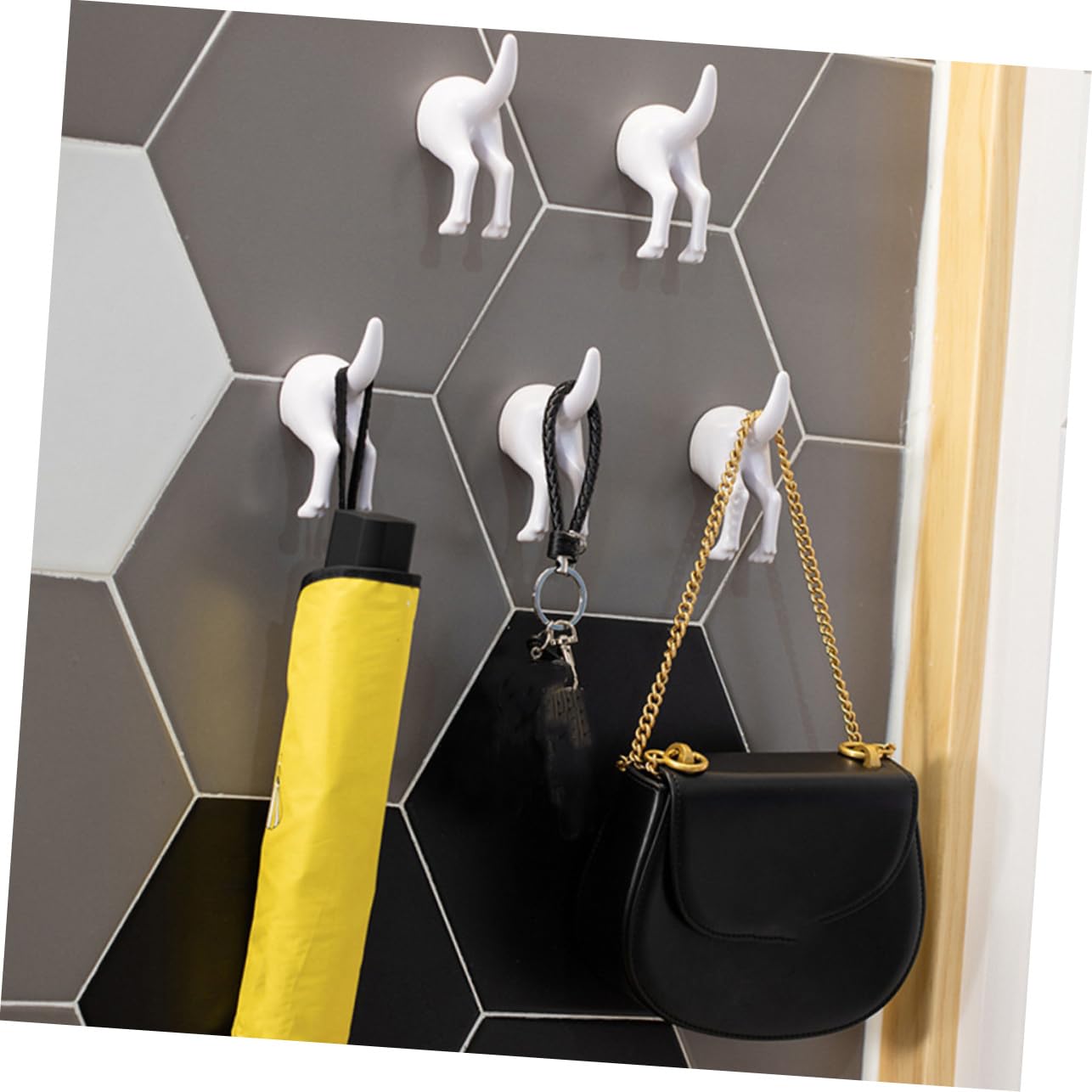 SHINEOFI 3 Set Ganci Murali Creativi Per Abbigliamento Ganci Senza Foratura Per Bagno Appendini Neri Forma Coda Cane Per Decorare Casa E Spazio 5 Pezzi*3