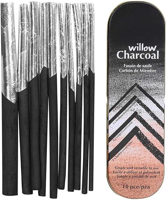10 Pcs Artist Charcoal Sticks Black Willow Charcoal Drawing Pencils Set Charcoal Pencils Charcoal Drawing Art Set for Kids Students for DIY Drawing Crafts Sketching Shading
