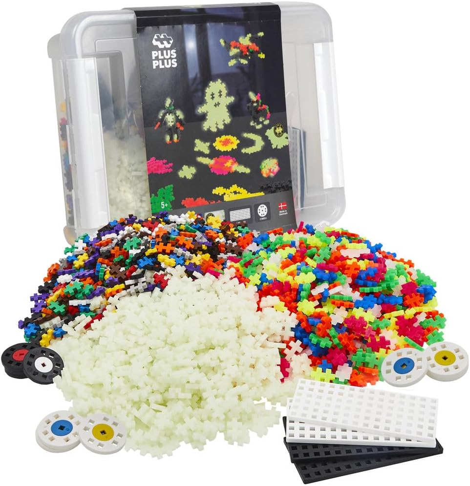 Plus-Plus - Build and Glow Storage Box - 2000 pieces - Building Blocks, Building, Developing Toys for Kids, STEM, STEAM, Produced in Denmark