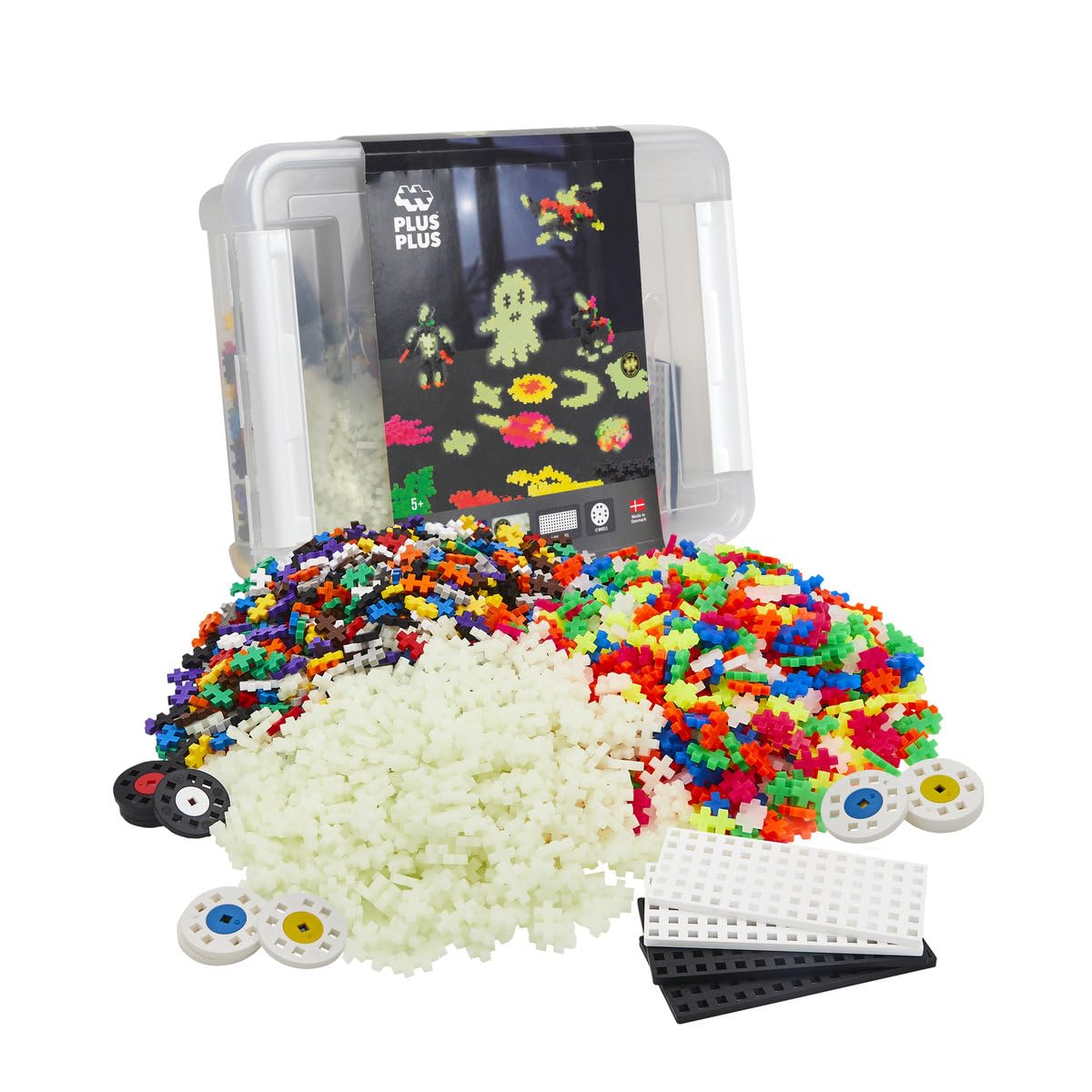 Plus-Plus - Build and Glow Storage Box - 2000 pieces - Building Blocks, Building, Developing Toys for Kids, STEM, STEAM, Produced in Denmark