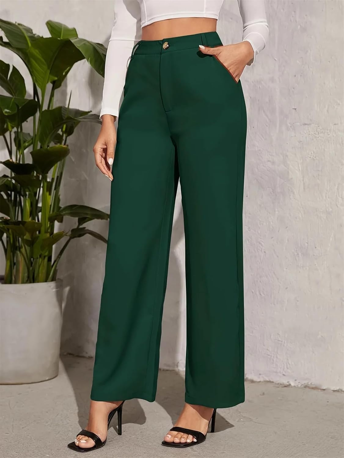 Women's Solid Color High Waist Drape Comfortable Casual Slim Suit Pants