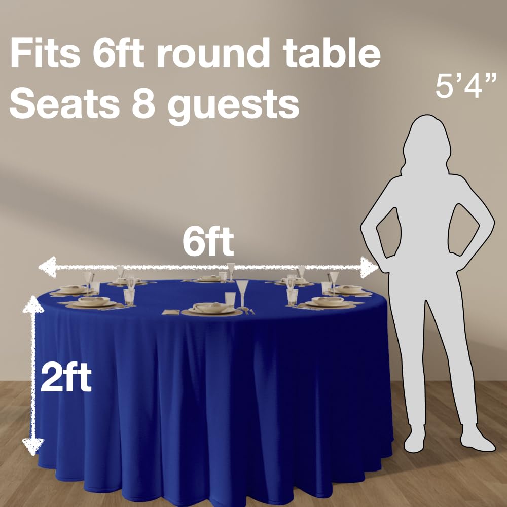 Urby 120'' Royal Blue Round Tablecloth for 5-6ft Round Folding Table That Seats 6-8 Guests - Image 2