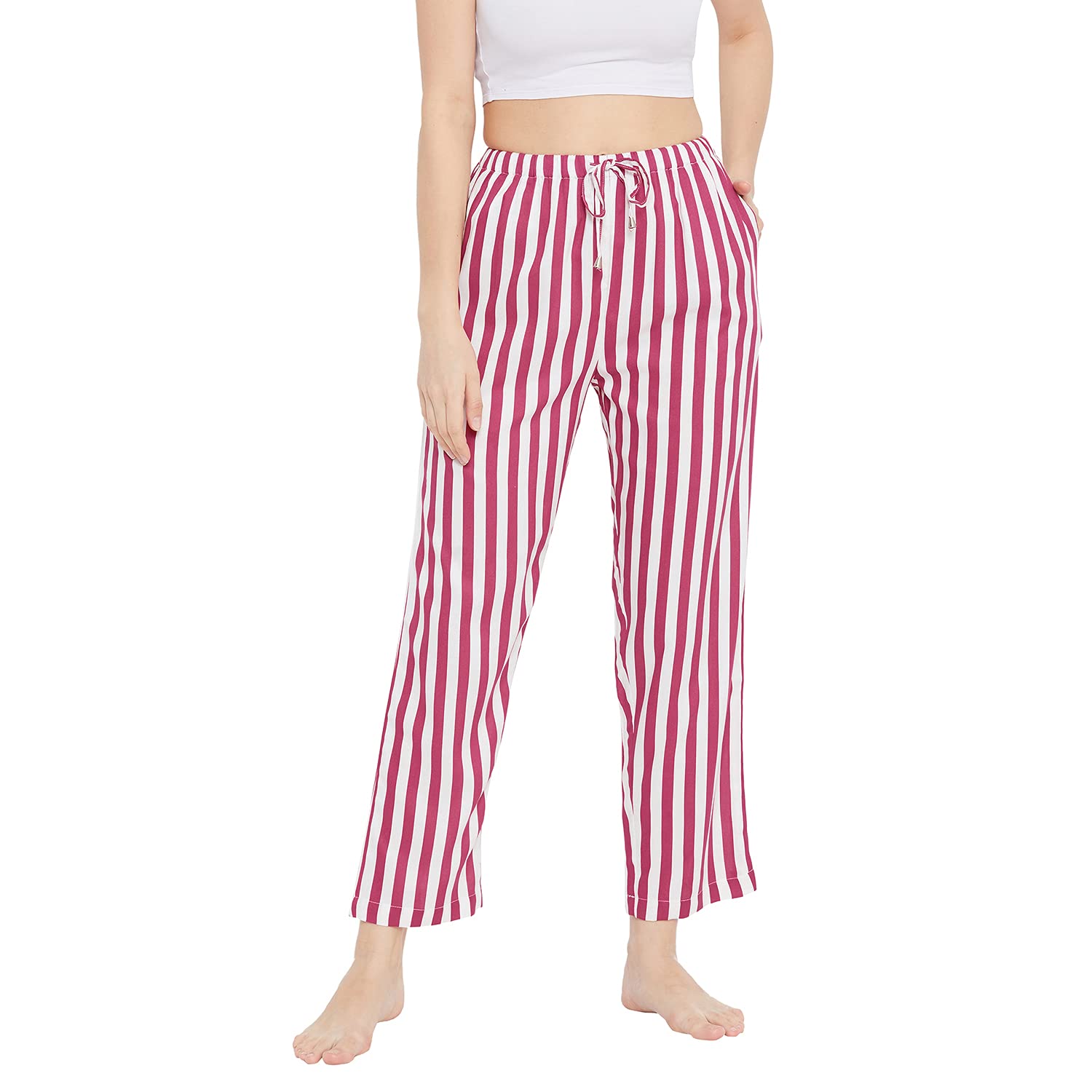hypernation White and Red Rayon Women's Pajama(HYPW03250)-picture-18