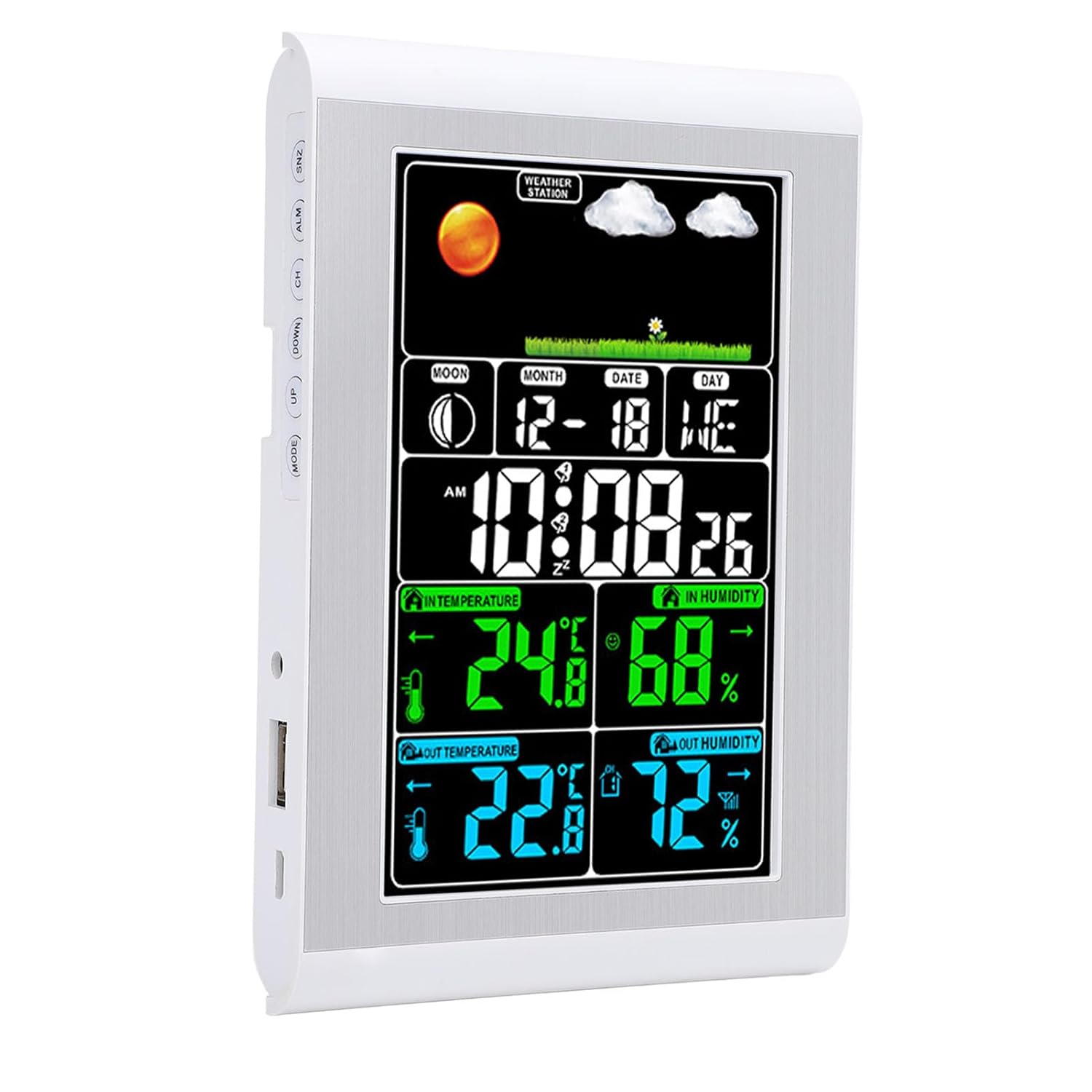 Digital Weather Clock Wall Display Multifunctional Weather Forecast Temperature Humidity Meter for Indoor Outdoor Garden Monitoring