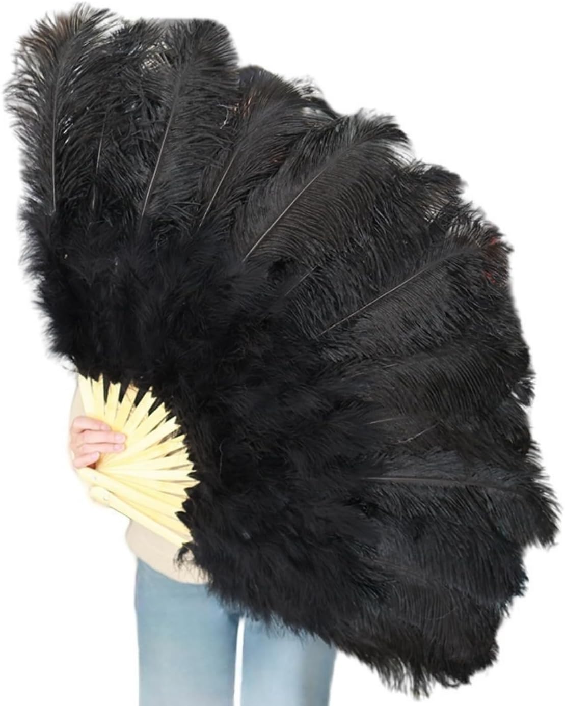 Foldable Handheld Feather Fan, Performance Fan, Suitable for Performances, Party Props, Carnivals and Other Occasions (Black100cm, 2pc)