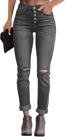 Yajedo Womens Skinny Ripped Trendy Jeans Distressed Stretchy Slim Fit Denim Pants