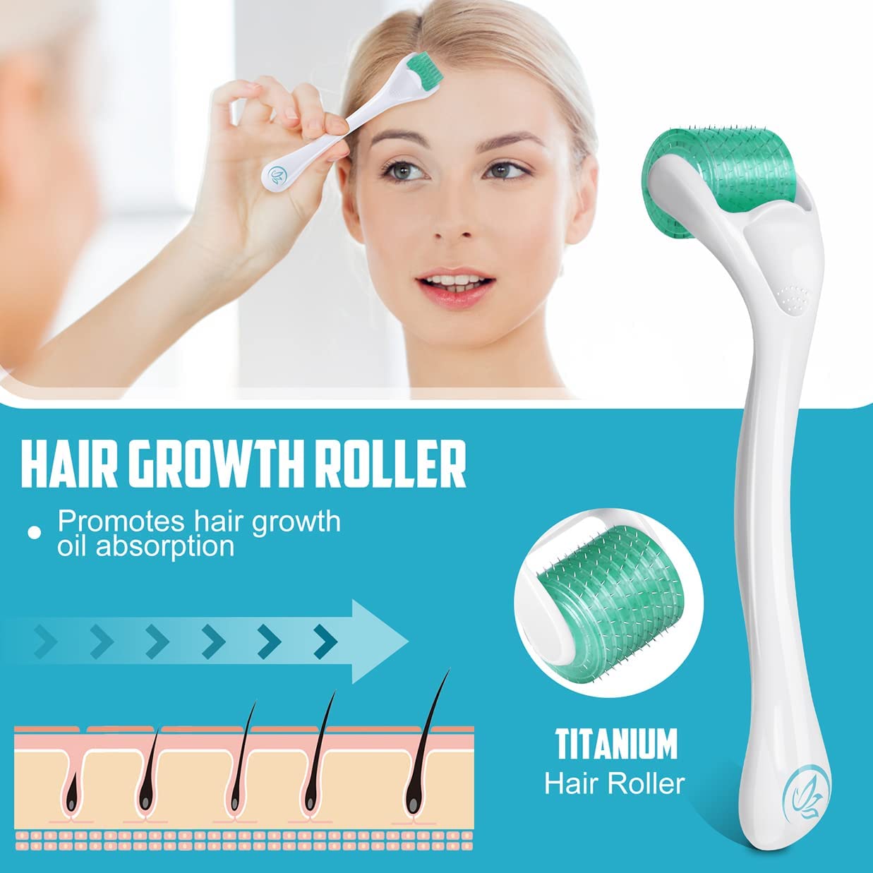 9Oine Derma Roller for Body Face - 192 Titanium Microneedle Roller for Face, Skin Care Face Roller, Derma Roller for Beard Hair Growth & Care - Facial Roller for Women, Beard Growth Roller Gift for Men