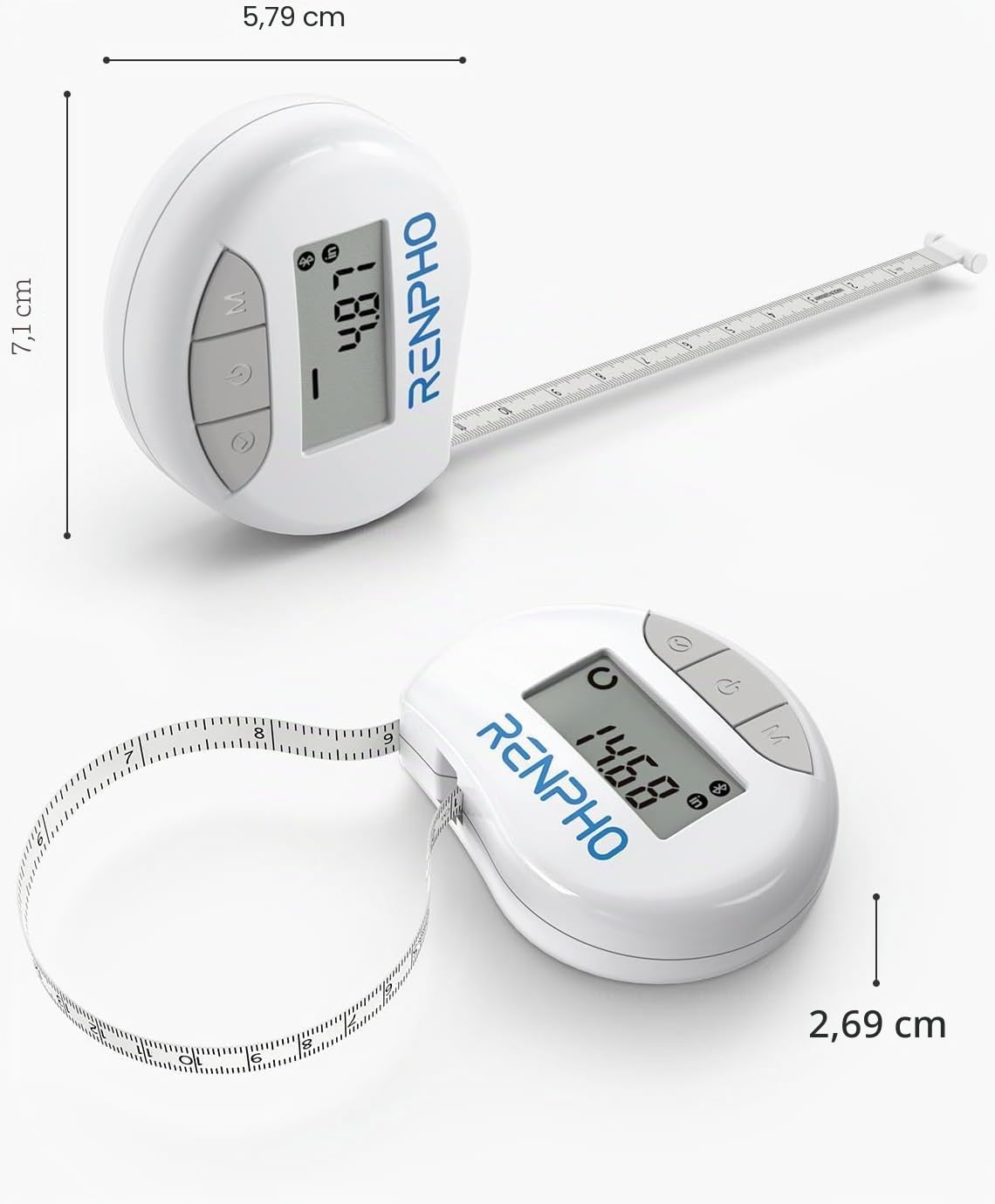 RENPHO Metro a Nastro Smart per Misurazione del Corpo con App Tramite Bluetooth, per Misurare Varie Circonferenze del Corpo, Aumento Muscolare, Risultati di Fitness e Bodybuilding, in Pollici e CM