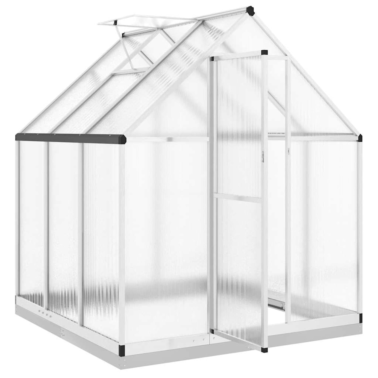 Szklarnia 169 x 169 x 202 cm ze zintegrowaną rynną deszczową i 5-stopniową regulacją okna wentylacyjnego – aluminium/poliwęglan/srebrna – do ochrony roślin w ogrodzie