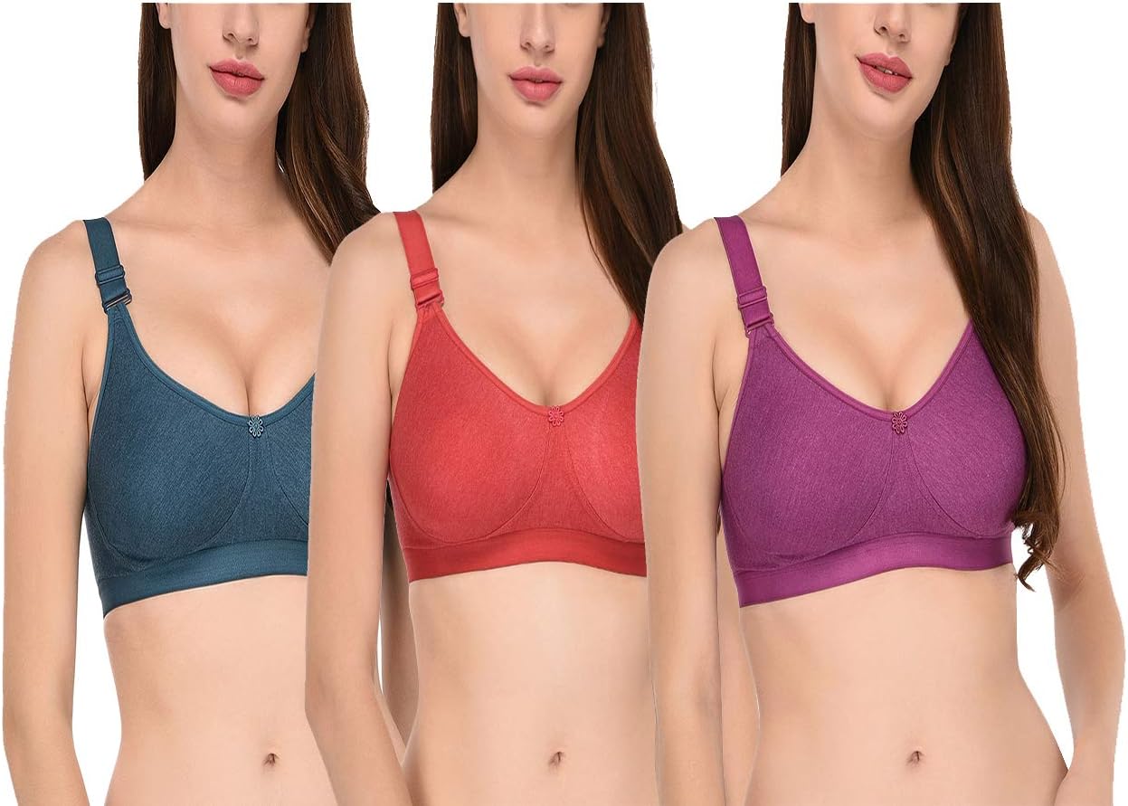 ElinaWomen's Hosiery Non Padded Non-Wired Regular Bra (Pack of 3)