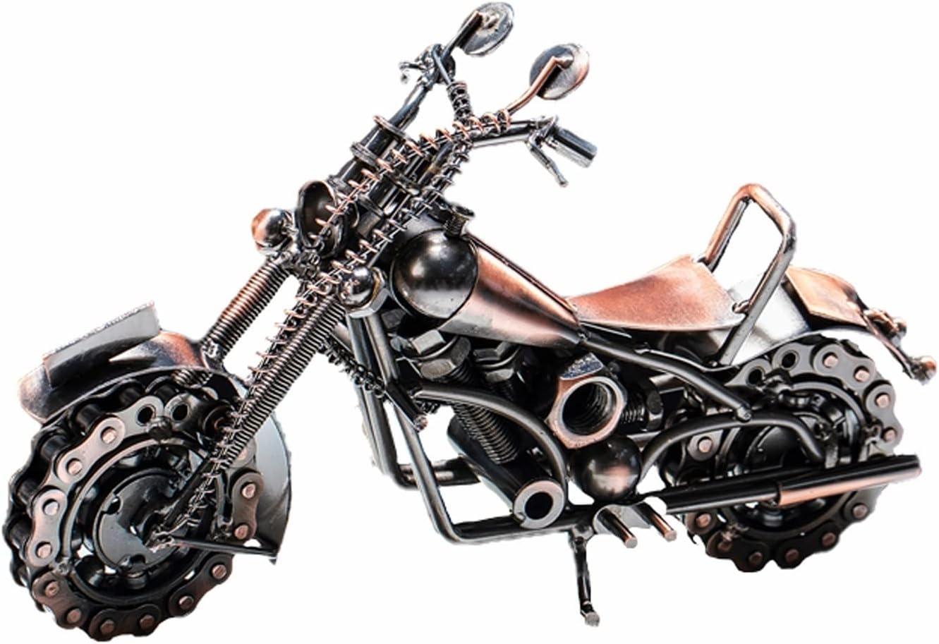 UNNS Desktop Figurines Vintage Bronze Desktop Collection Motorcycle Metal Model Handmade Vintage Motorcycle Chain Wheel Decoration Home Decor Statues (Color : A)