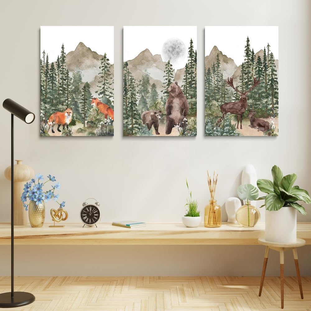 GUBIYU Woodland Animals Nursery Wall Art Prints for Boys Girls Bedroom Playroom Forest Decor Watercolor Painting for Kids Classroom 16"X24"