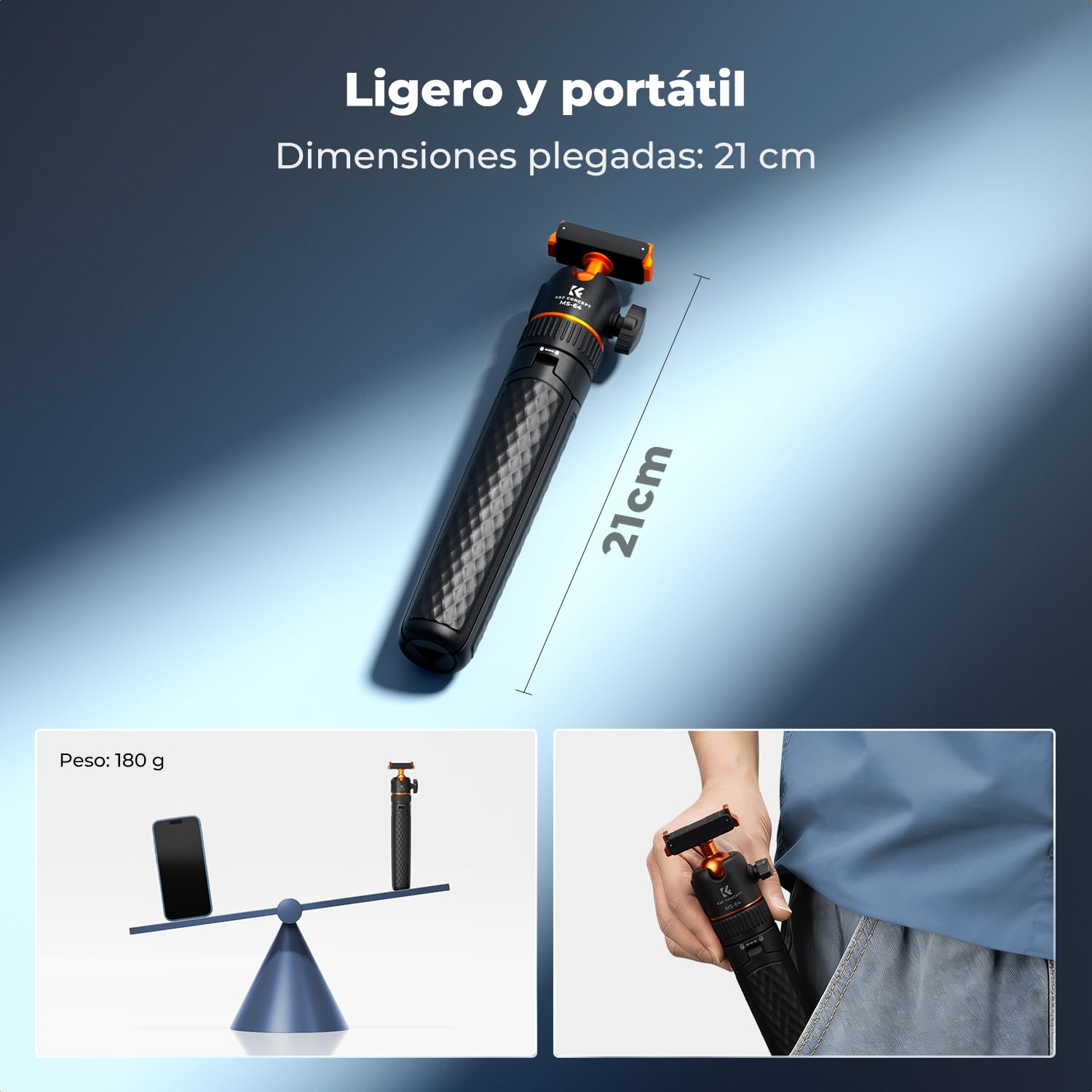 K&F CONCEPT Palo Selfie Trípode de 65 cm para dji Osmo Nano/Osmo Action 6, Monopie Selfie Extensible, Palo Selfie de Cierre Magnético Rápido con Cabeza Esférica de 360°, Soporte/Vlog para Vlogging